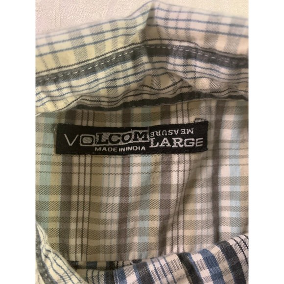 Volcom Boy's Blue White Plaid Button Up Shirt Short Sleeve Large 12Y - Picture 4 of 10